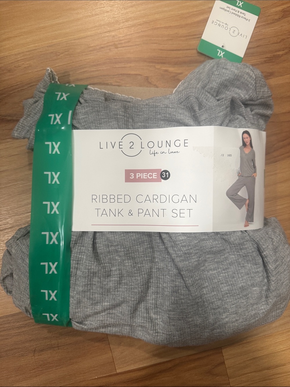 Live 2 Lounge Women's Ribbed 3 pc Cardigan, Tank & Pant Set - Gray